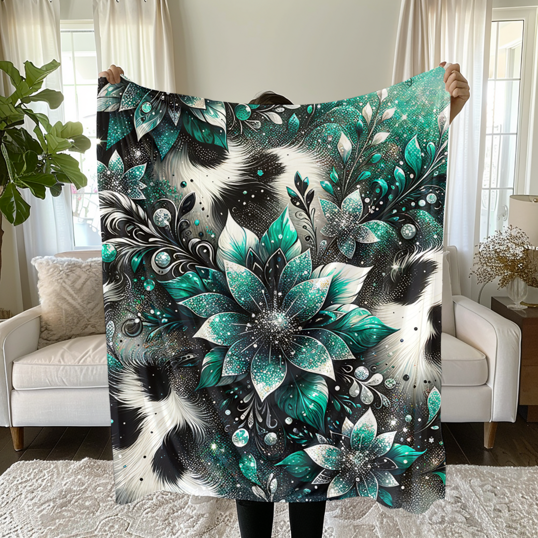 Cow print/ teal sparkle