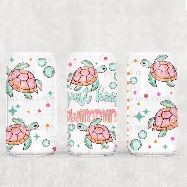Just Keep Swimming Turtle 16oz Glass Can