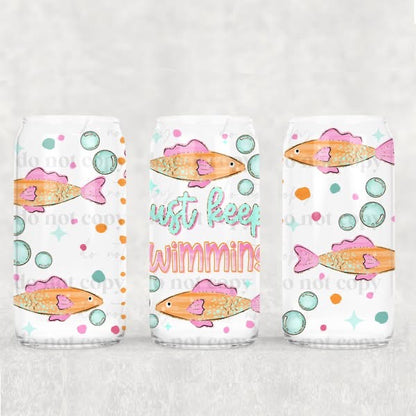 Just Keep Swimming Fish 16oz Glass Can