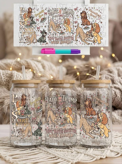 Lady and the Tramp 16oz Glass Can