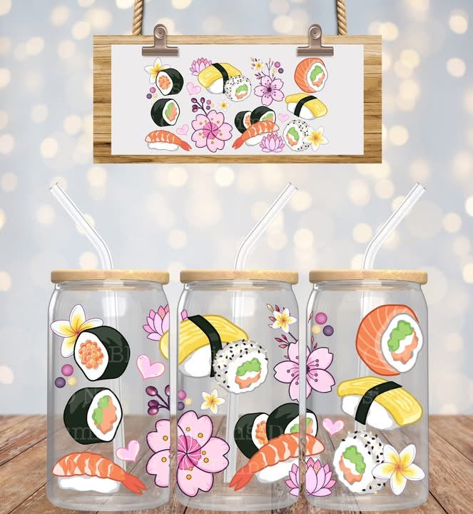 Sushi and Blossoms 16oz Glass Can